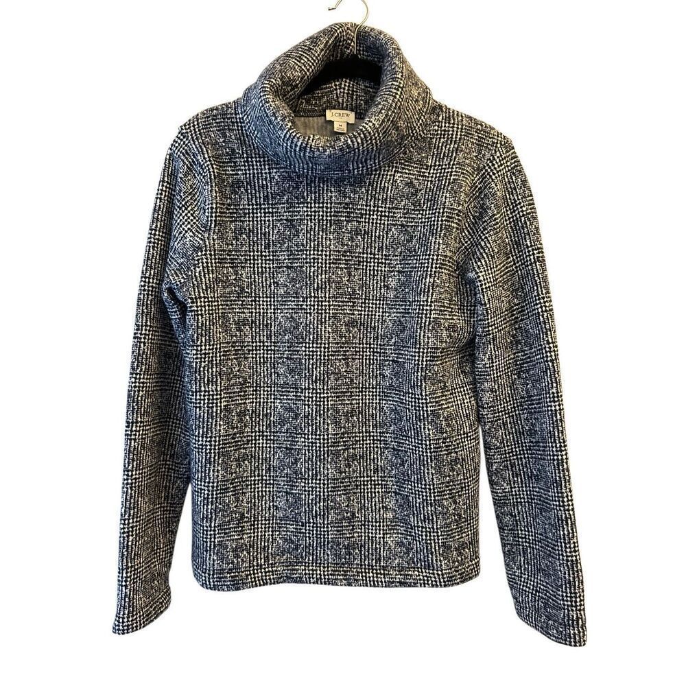 J. Crew Glen Plaid Funnel Neck Fleece Pullover size M preppy fall cozy